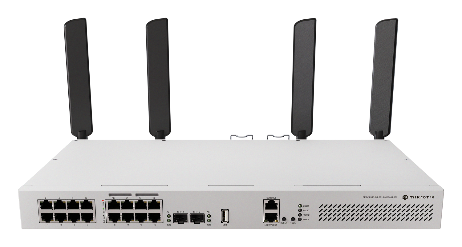 Новинка MikroTik CRS418-8P-8G-2S+5axQ2axQ-RM — универсальный коммутатор с Wi-Fi 6 и поддержкой PoE